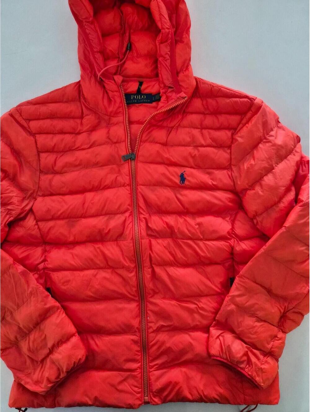 Polo Ralph Lauren Mens Large Red Hooded Packable Quilted Puffer Jacket Full Zip